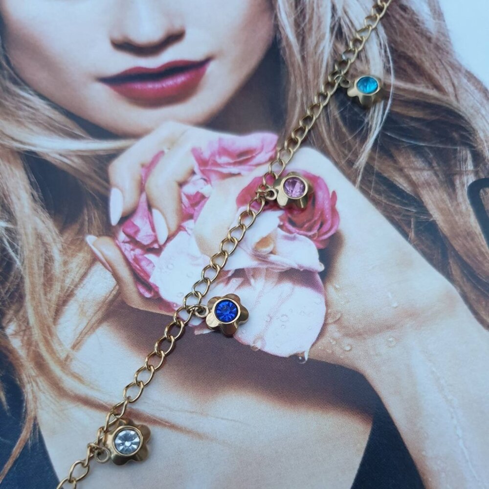 Gold Beaded Multi Color Flower Charms Anklet Women Fashion Jewelry Gift